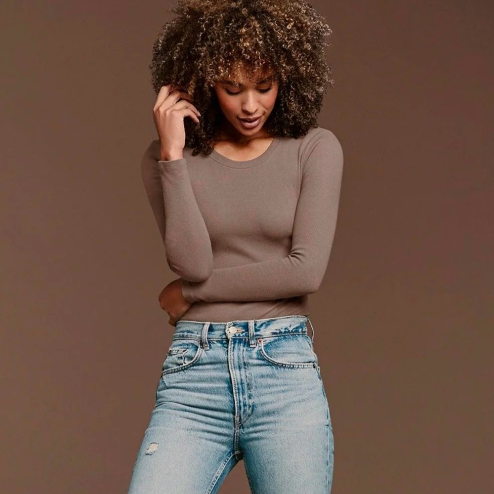 Nuuds Mocha long sleeve ribbed bodysuit large
